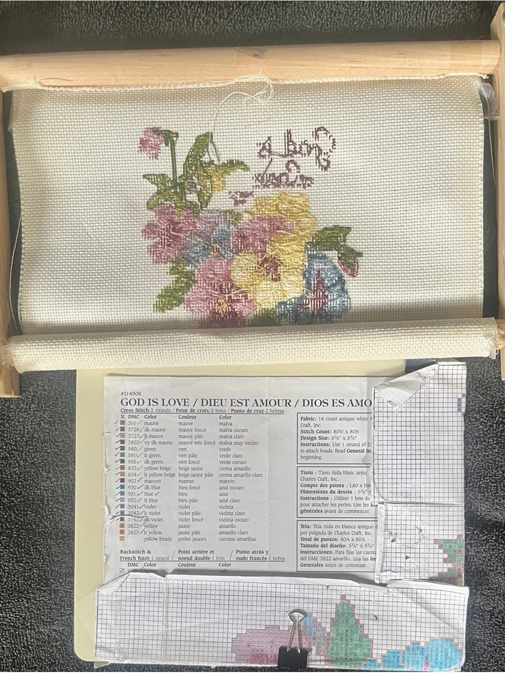 Needlepoint Cross-stitch Scroll with Unfinished Pattern Started with Instruction